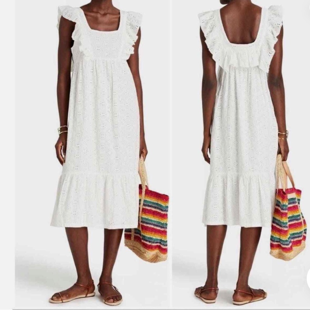 BA&SH Byrd White cotton eyelet lace ruffle maxi dress women size 2